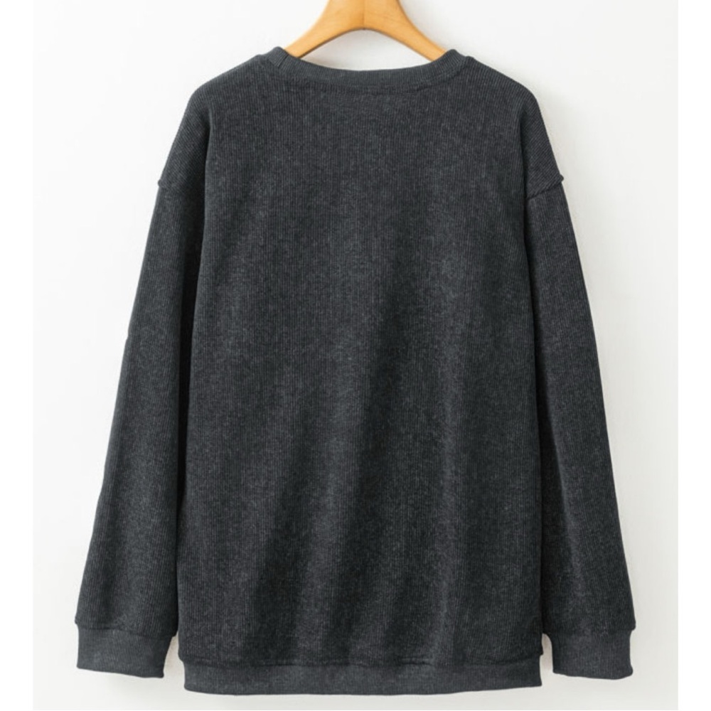 Shiny Ghost Print Ribbed Black Sweatshirt - Picture 4 of 5